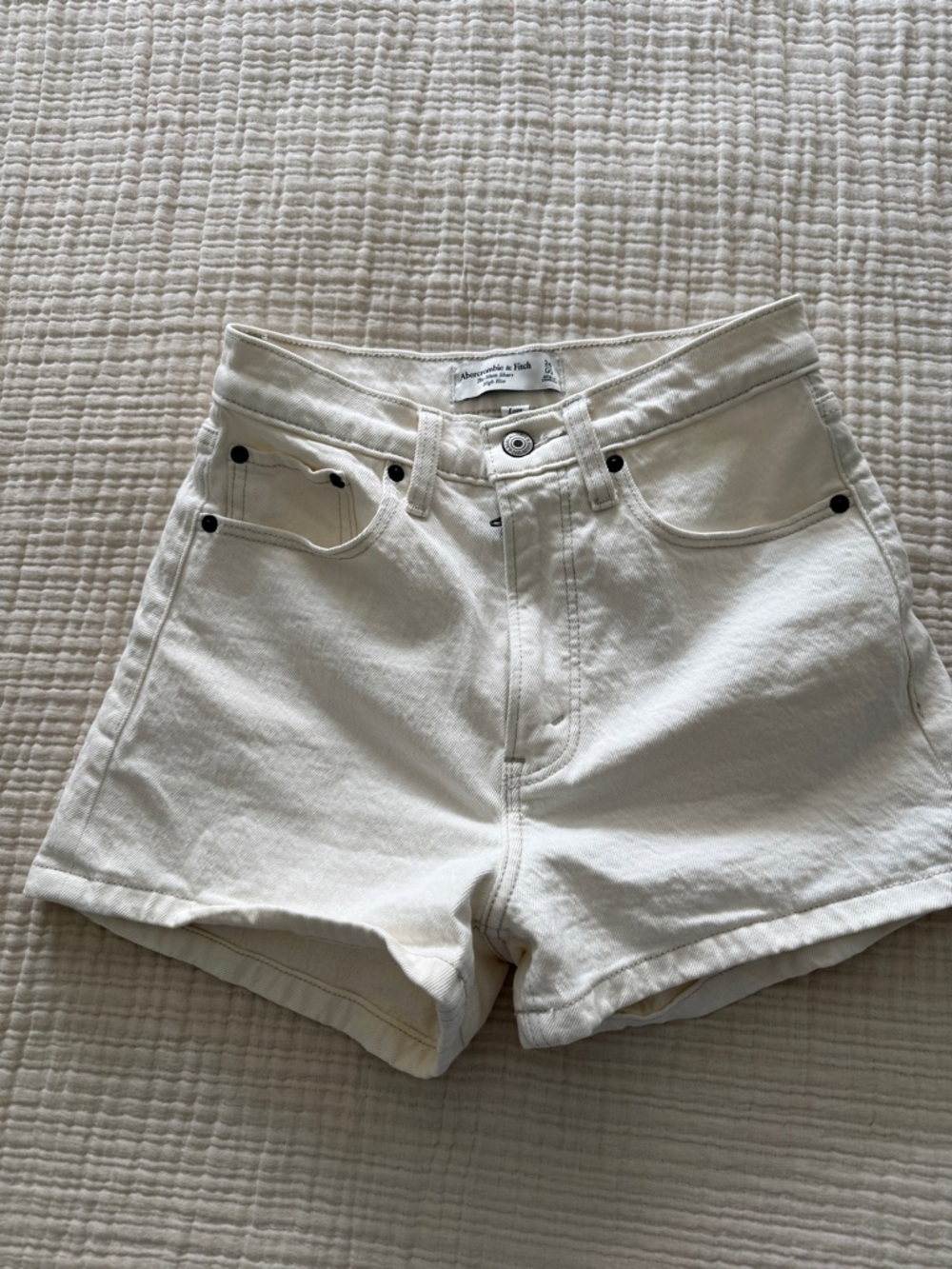 Abercrombie & Fitch Cream High-Rise Denim Shorts
